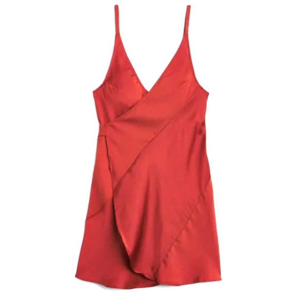 Intimately Free People Like Me Or Love Me Red Satin Wrap Slip Dress Womens sz L